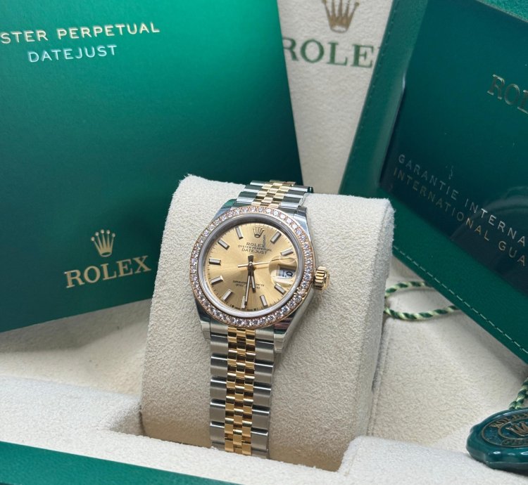 Rolex Lady-datejust New 2023 Champagne Index Dial Diamond Bezel Two Tone Yellow Gold Jubilee