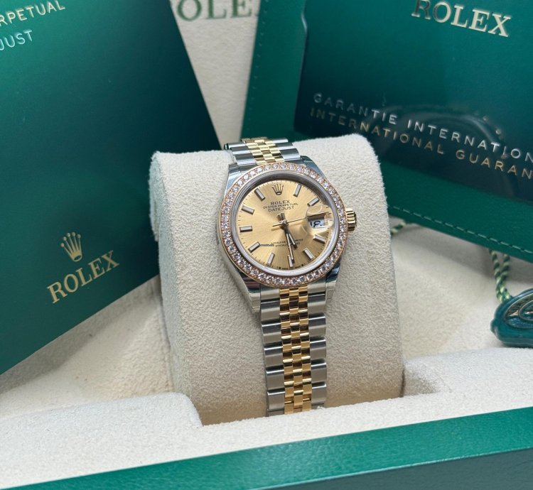 Rolex Lady-datejust New 2023 Champagne Index Dial Diamond Bezel Two Tone Yellow Gold Jubilee