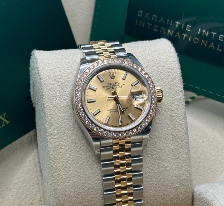 Rolex Lady-datejust New 2023 Champagne Index Dial Diamond Bezel Two Tone Yellow Gold Jubilee