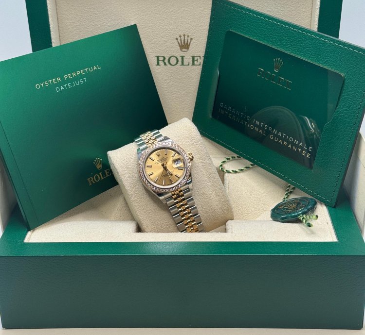 Rolex Lady-datejust New 2023 Champagne Index Dial Diamond Bezel Two Tone Yellow Gold Jubilee
