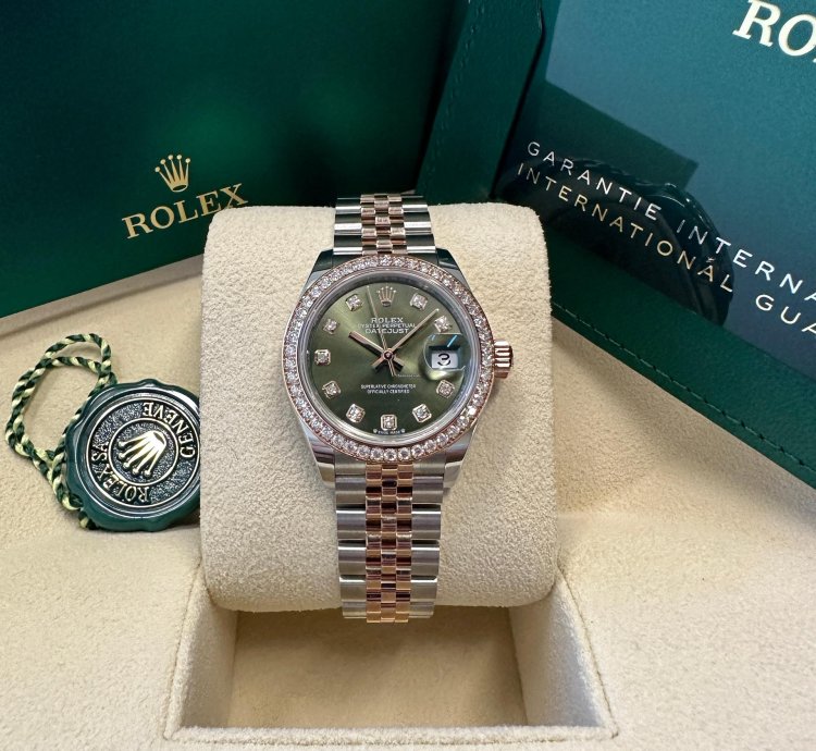 Rolex Lady-datejust New 2023 Olive Green Diamond Dial Diamond Bezel Two Tone Jubilee Rose Gold