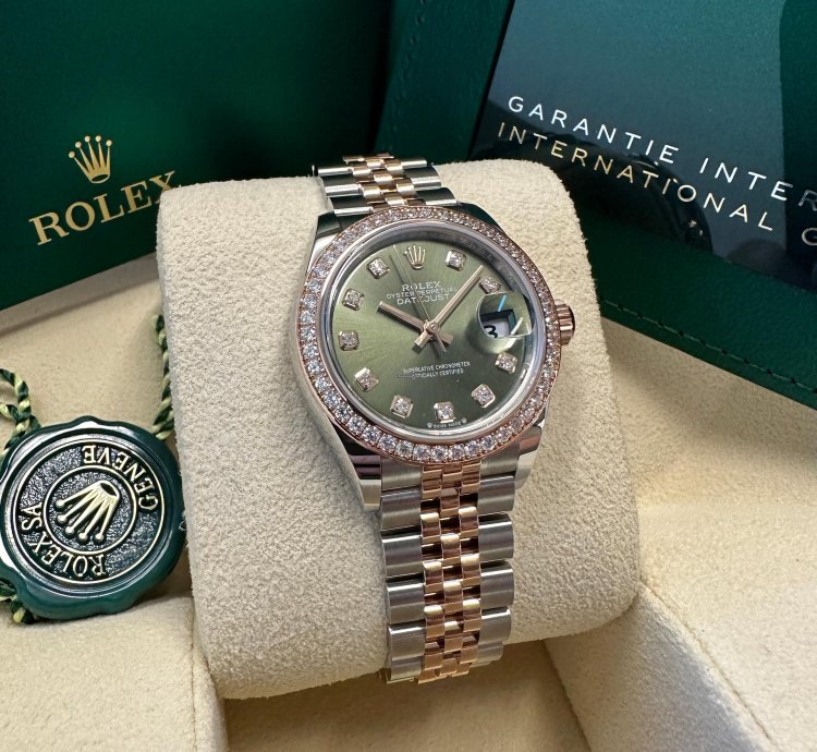Rolex Lady-datejust New 2023 Olive Green Diamond Dial Diamond Bezel Two Tone Jubilee Rose Gold