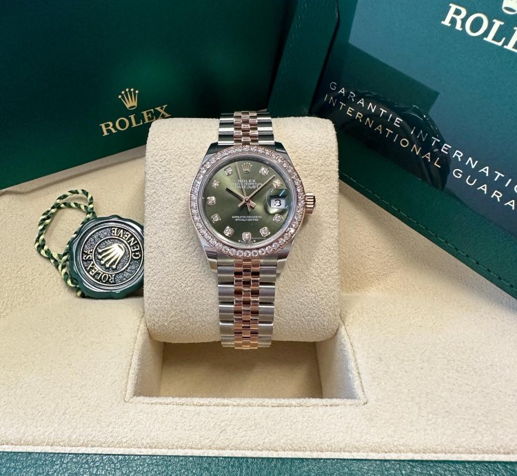 Rolex Lady-datejust New 2023 Olive Green Diamond Dial Diamond Bezel Two Tone Jubilee Rose Gold