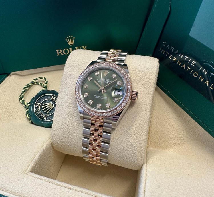 Rolex Lady-datejust New 2023 Olive Green Diamond Dial Diamond Bezel Two Tone Jubilee Rose Gold