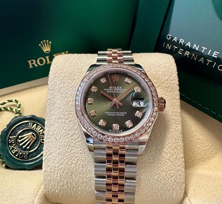 Rolex Lady-datejust New 2023 Olive Green Diamond Dial Diamond Bezel Two Tone Jubilee Rose Gold