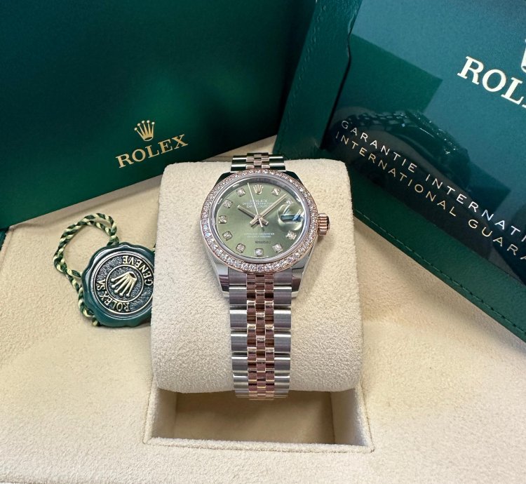 Rolex Lady-datejust New 2023 Olive Green Diamond Dial Diamond Bezel Two Tone Jubilee Rose Gold