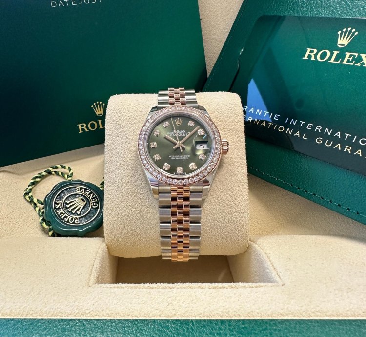 Rolex Lady-datejust New 2023 Olive Green Diamond Dial Diamond Bezel Two Tone Jubilee Rose Gold