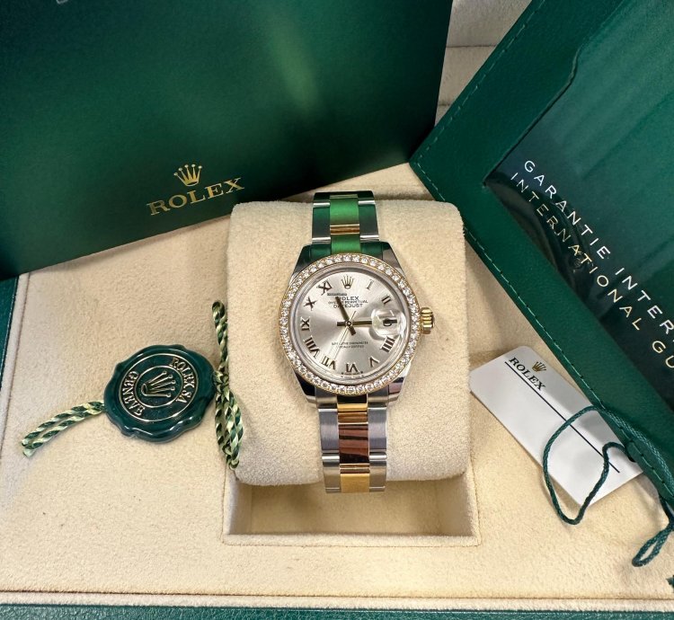 Rolex Lady-datejust New 2023 Silver Roman Dial Diamond Bezel Two Tone Yellow Gold Oyster
