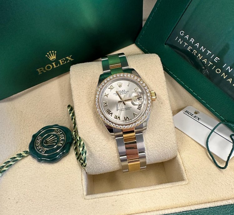 Rolex Lady-datejust New 2023 Silver Roman Dial Diamond Bezel Two Tone Yellow Gold Oyster