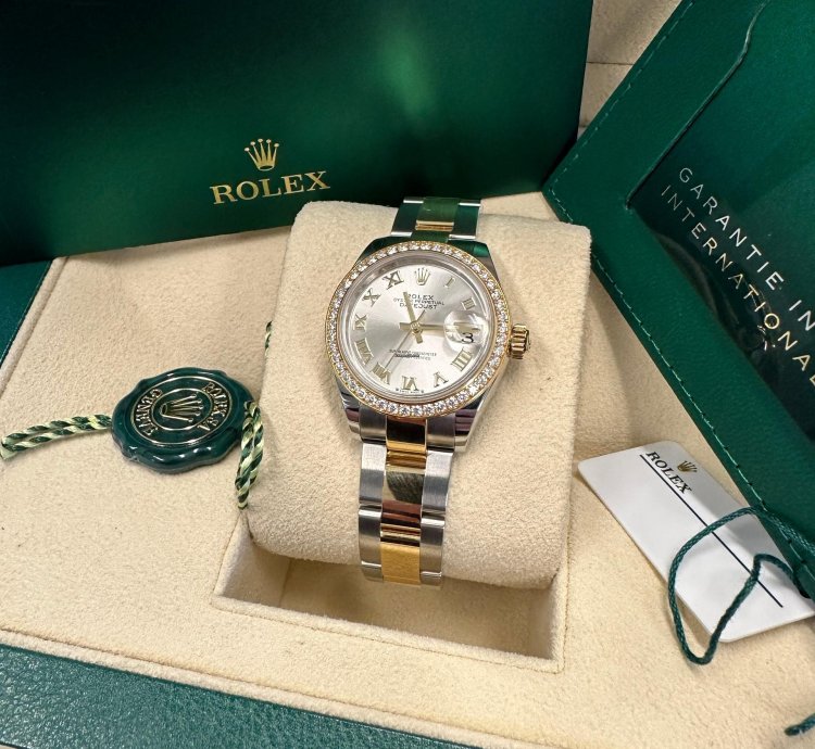 Rolex Lady-datejust New 2023 Silver Roman Dial Diamond Bezel Two Tone Yellow Gold Oyster