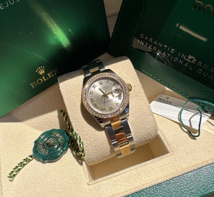 Rolex Lady-datejust New 2023 Silver Roman Dial Diamond Bezel Two Tone Yellow Gold Oyster