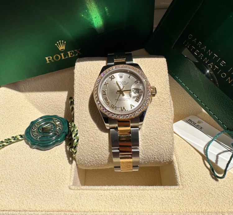 Rolex Lady-datejust New 2023 Silver Roman Dial Diamond Bezel Two Tone Yellow Gold Oyster