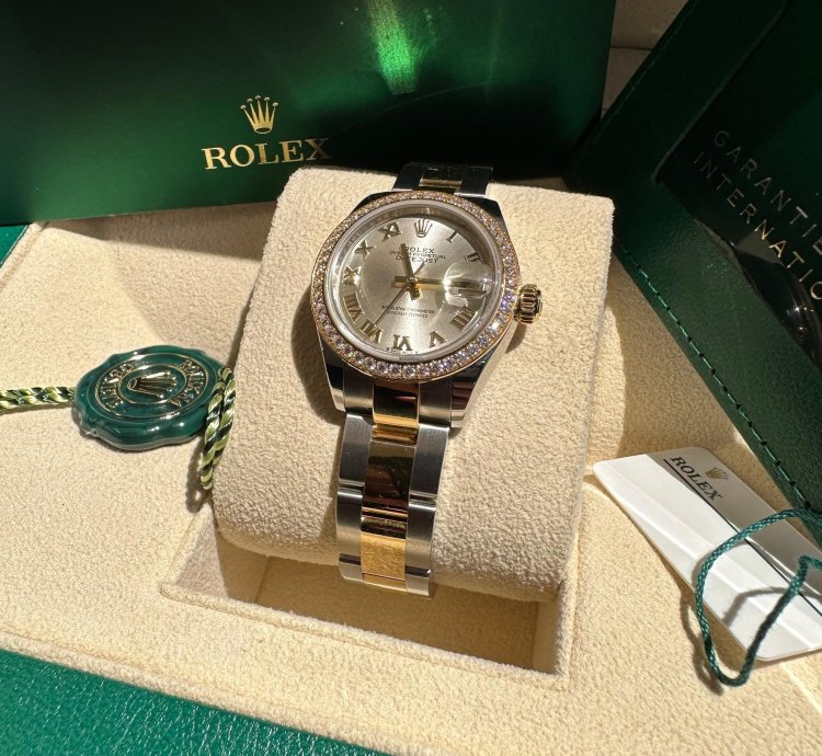 Rolex Lady-datejust New 2023 Silver Roman Dial Diamond Bezel Two Tone Yellow Gold Oyster