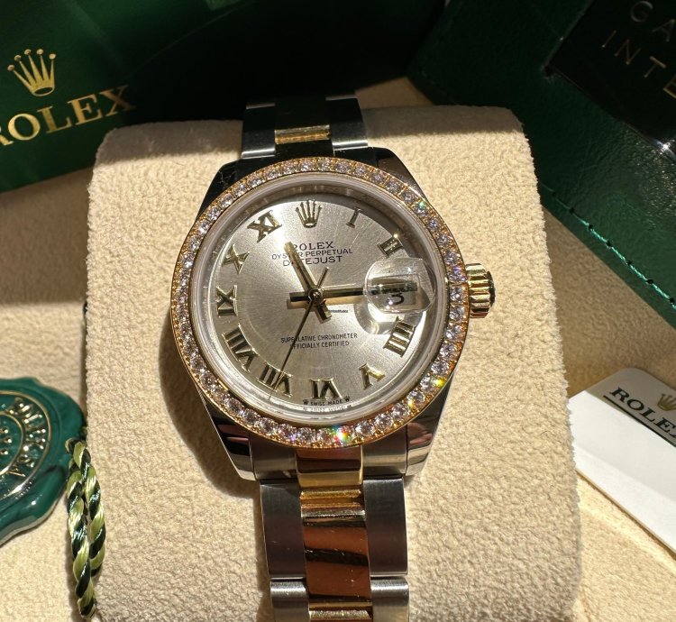 Rolex Lady-datejust New 2023 Silver Roman Dial Diamond Bezel Two Tone Yellow Gold Oyster