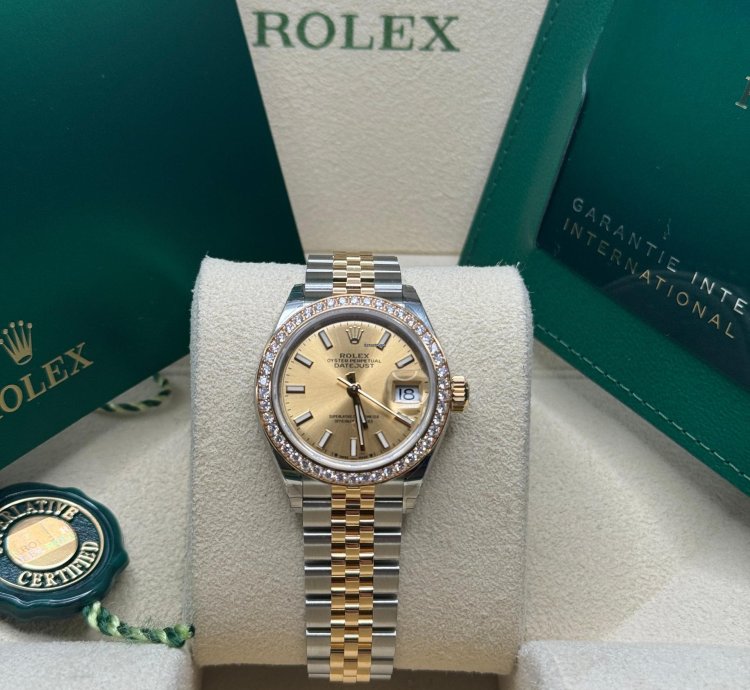 Rolex Lady-datejust New 2024 Champagne Index Dial Diamond Bezel Two Tone Yellow Gold Jubilee