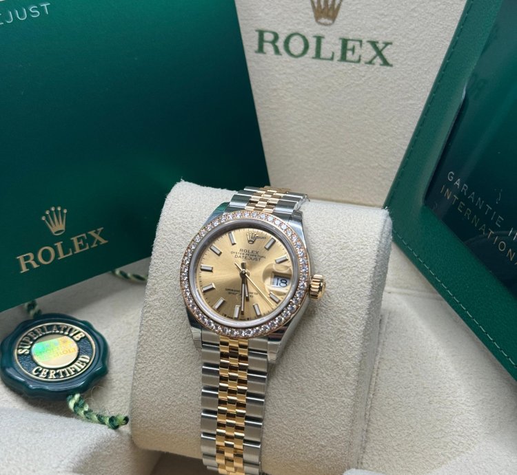 Rolex Lady-datejust New 2024 Champagne Index Dial Diamond Bezel Two Tone Yellow Gold Jubilee