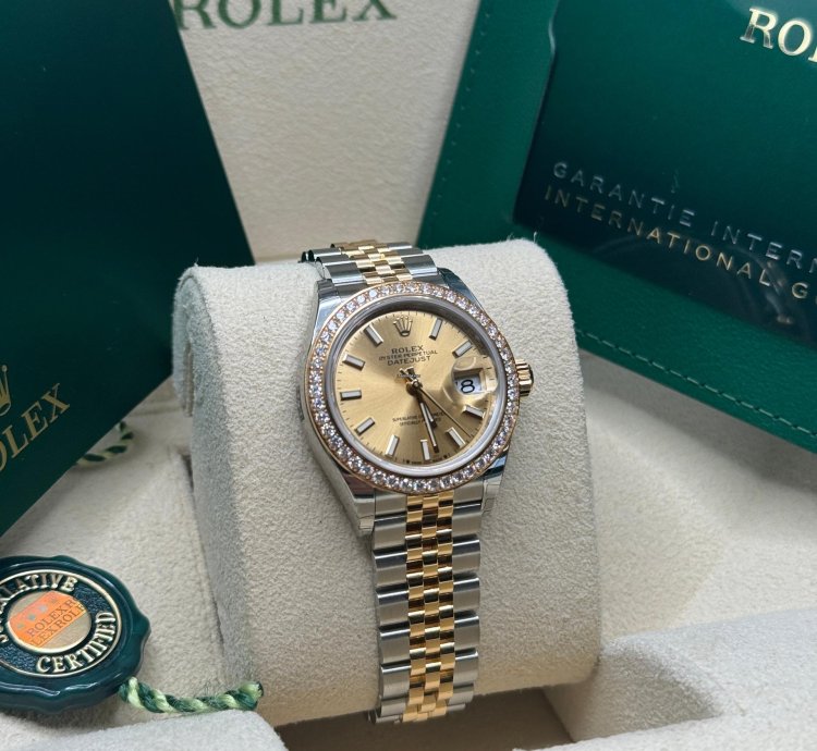 Rolex Lady-datejust New 2024 Champagne Index Dial Diamond Bezel Two Tone Yellow Gold Jubilee