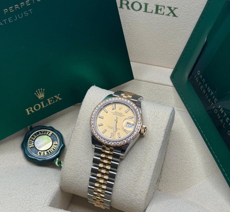Rolex Lady-datejust New 2024 Champagne Index Dial Diamond Bezel Two Tone Yellow Gold Jubilee