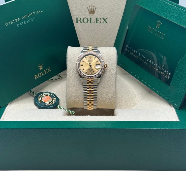 Rolex Lady-datejust New 2024 Champagne Index Dial Diamond Bezel Two Tone Yellow Gold Jubilee