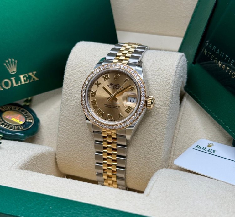 Rolex Lady-datejust New 2024 Champagne Roman Dial Diamond Bezel Two Tone Yellow Gold Jubilee