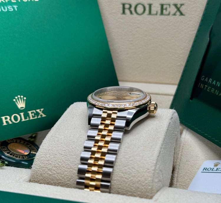 Rolex Lady-datejust New 2024 Champagne Roman Dial Diamond Bezel Two Tone Yellow Gold Jubilee