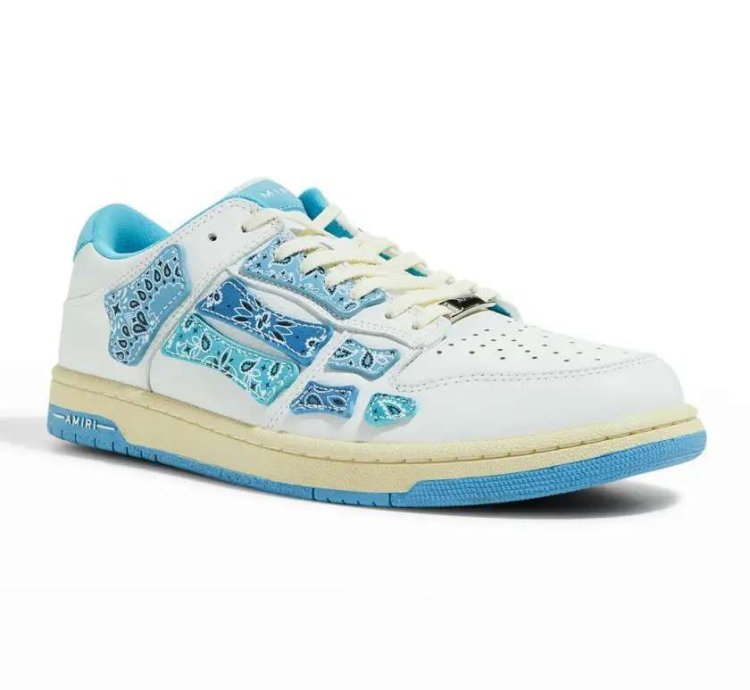 new Men Bandana Skeleton Leather Low-top Sneaker