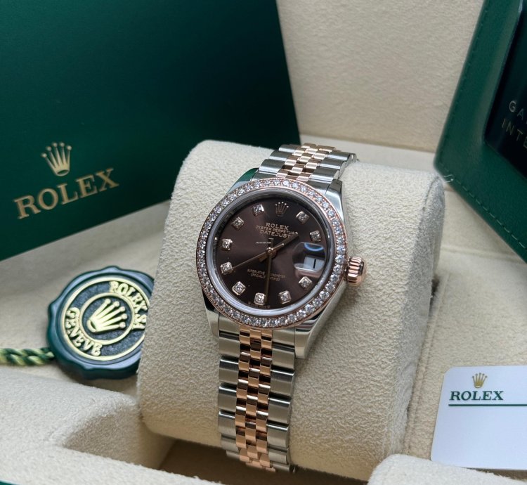 Rolex Lady-datejust New 2024 Chocolate Brown Diamond Dial Diamond Bezel Jubilee 28mm