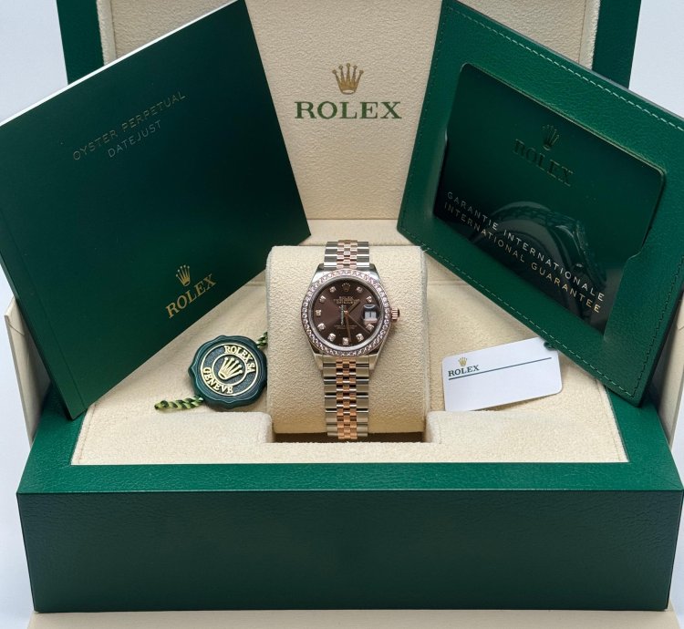 Rolex Lady-datejust New 2024 Chocolate Brown Diamond Dial Diamond Bezel Jubilee 28mm