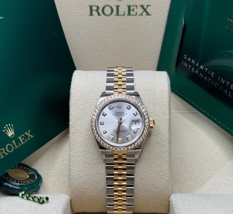 Rolex Lady-datejust New 2024 Silver Diamond Dial Diamond Bezel Two Tone Yellow Gold Jubilee 28mm