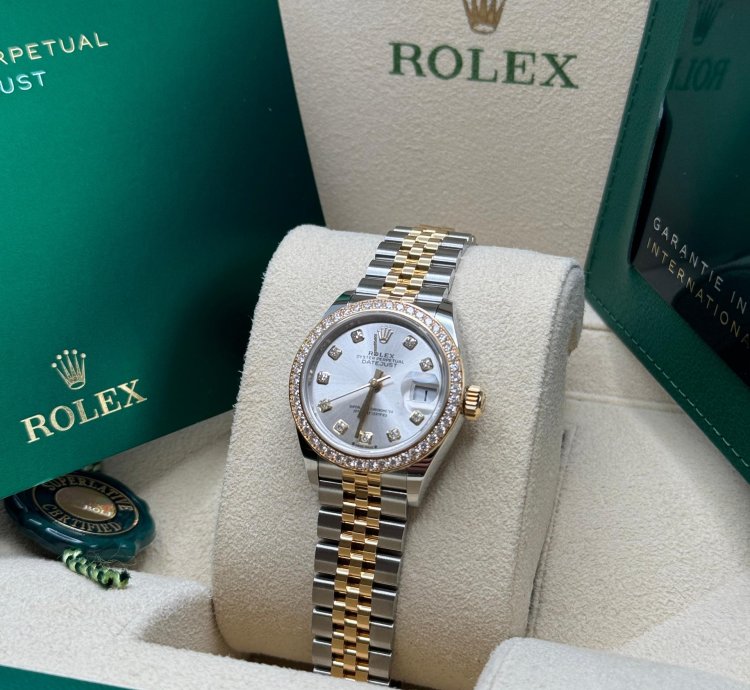 Rolex Lady-datejust New 2024 Silver Diamond Dial Diamond Bezel Two Tone Yellow Gold Jubilee 28mm