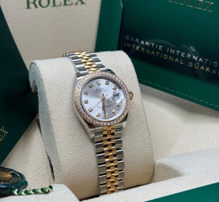 Rolex Lady-datejust New 2024 Silver Diamond Dial Diamond Bezel Two Tone Yellow Gold Jubilee 28mm