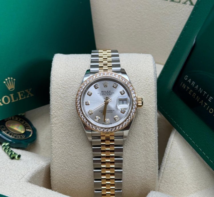 Rolex Lady-datejust New 2024 Silver Diamond Dial Diamond Bezel Two Tone Yellow Gold Jubilee 28mm
