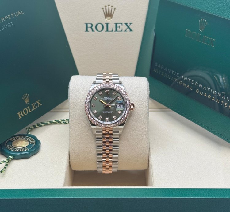 Rolex Lady-datejust New 2025 Olive Green Diamond Dial Diamond Bezel Two Tone Jubilee Rose Gold