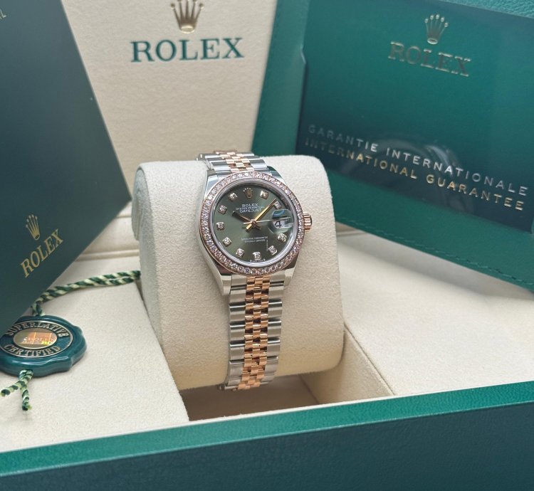 Rolex Lady-datejust New 2025 Olive Green Diamond Dial Diamond Bezel Two Tone Jubilee Rose Gold