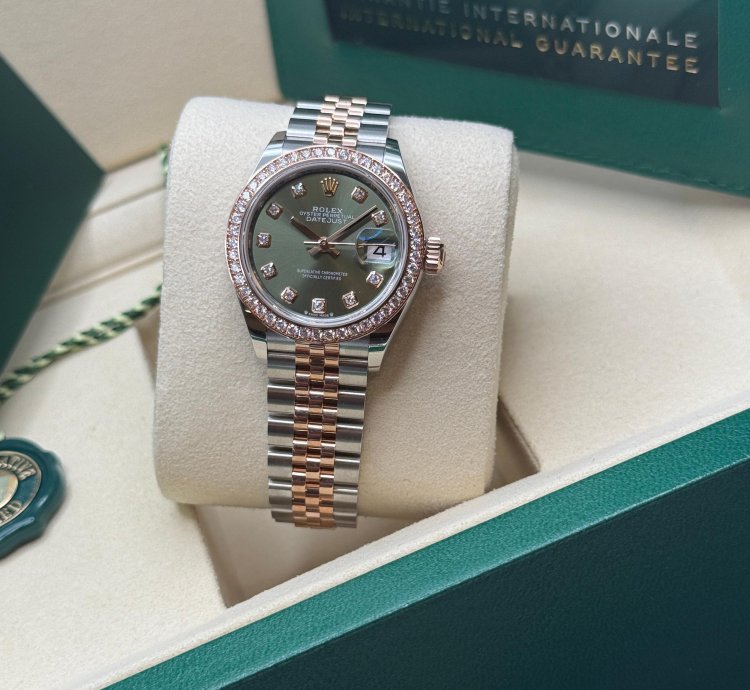 Rolex Lady-datejust New 2025 Olive Green Diamond Dial Diamond Bezel Two Tone Jubilee Rose Gold