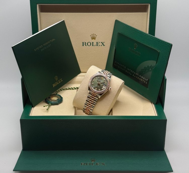 Rolex Lady-datejust New 2025 Olive Green Diamond Dial Diamond Bezel Two Tone Jubilee Rose Gold