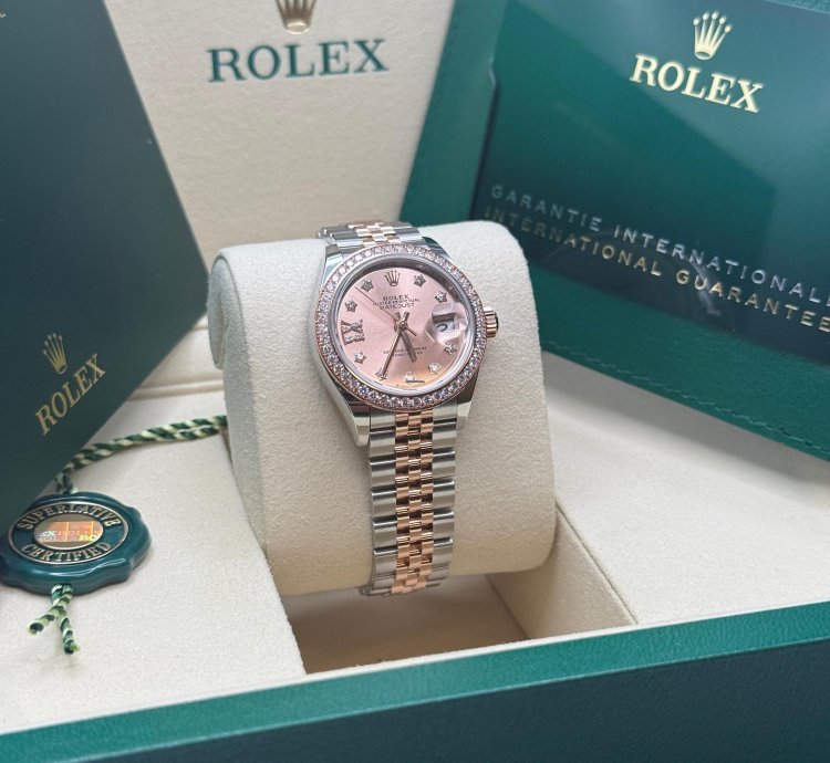 Rolex Lady-datejust New 2025 Pink Star Diamond Dial Two Tone Rose Gold Diamond Bezel Jubilee