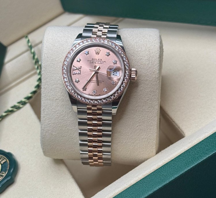 Rolex Lady-datejust New 2025 Pink Star Diamond Dial Two Tone Rose Gold Diamond Bezel Jubilee