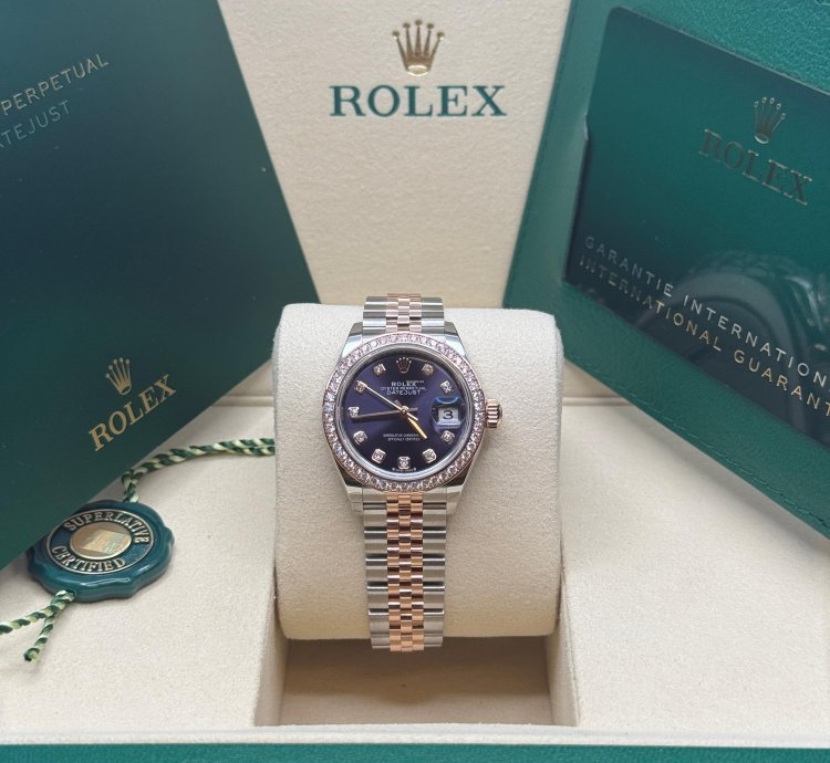 Rolex Lady-datejust New 2025 Purple Diamond Dial Diamond Bezel Two Tone Rose Jubilee