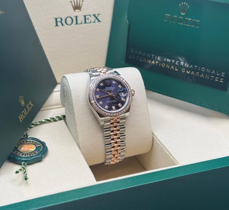 Rolex Lady-datejust New 2025 Purple Diamond Dial Diamond Bezel Two Tone Rose Jubilee