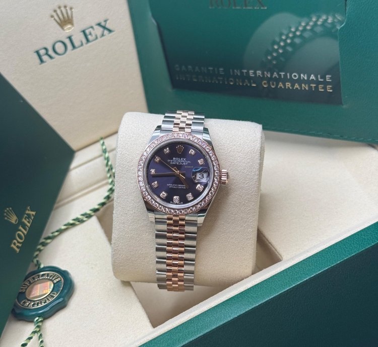 Rolex Lady-datejust New 2025 Purple Diamond Dial Diamond Bezel Two Tone Rose Jubilee