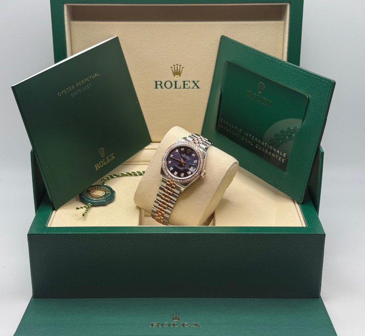 Rolex Lady-datejust New 2025 Purple Diamond Dial Diamond Bezel Two Tone Rose Jubilee