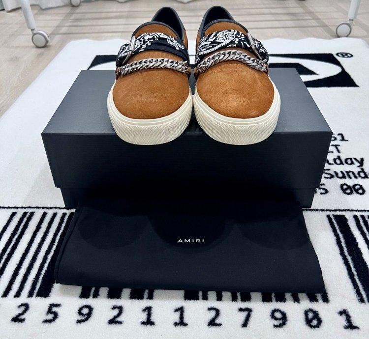 Amiri Bandana Buckle Chain Suede Slip On Shoes