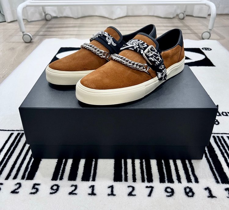 Amiri Bandana Buckle Chain Suede Slip On Shoes