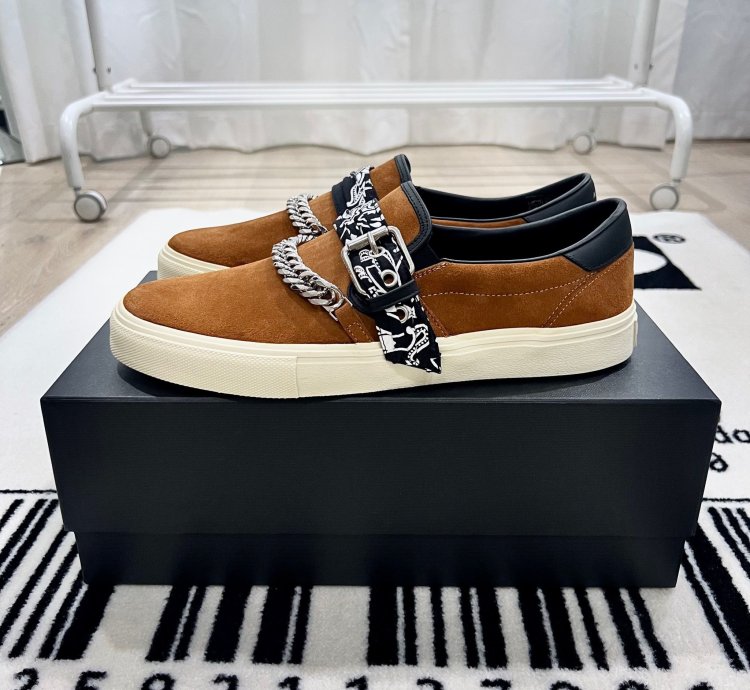 Amiri Bandana Buckle Chain Suede Slip On Shoes