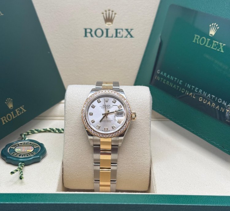 Rolex Lady-datejust New 2025 Silver Diamond Dial Diamond Bezel Two Tone Yellow Gold Oyster 28mm