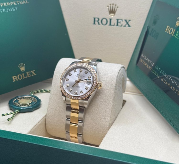 Rolex Lady-datejust New 2025 Silver Diamond Dial Diamond Bezel Two Tone Yellow Gold Oyster 28mm