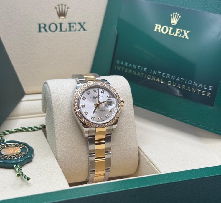 Rolex Lady-datejust New 2025 Silver Diamond Dial Diamond Bezel Two Tone Yellow Gold Oyster 28mm