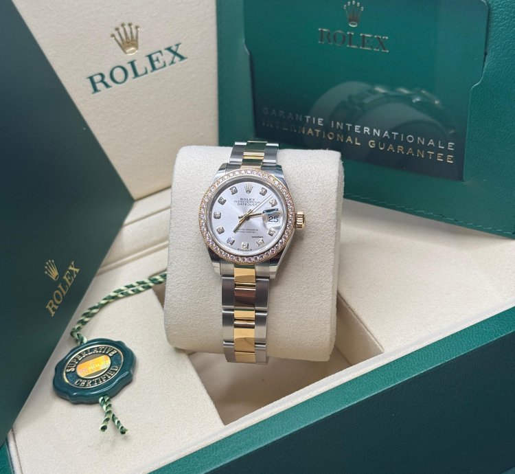 Rolex Lady-datejust New 2025 Silver Diamond Dial Diamond Bezel Two Tone Yellow Gold Oyster 28mm