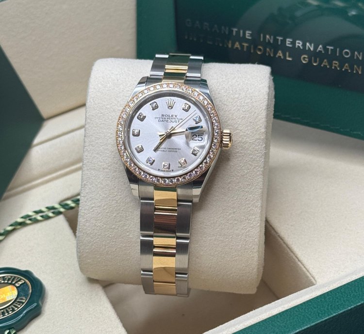 Rolex Lady-datejust New 2025 Silver Diamond Dial Diamond Bezel Two Tone Yellow Gold Oyster 28mm